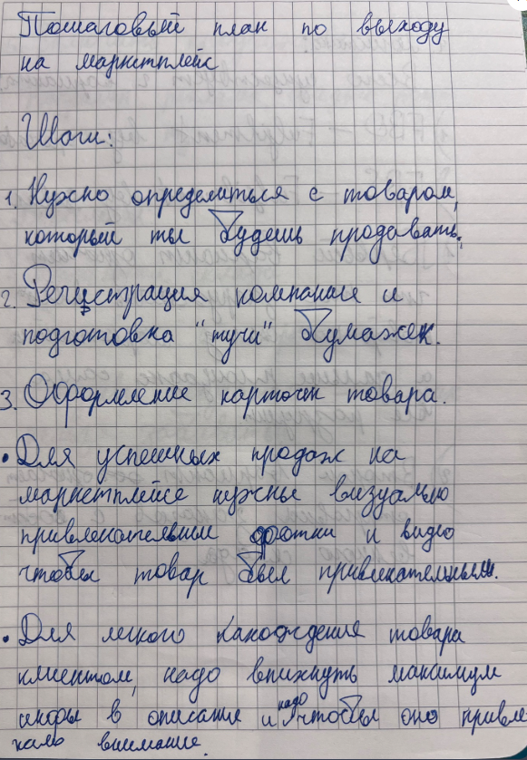 Исходная рукописная страница: План на маркетплейс